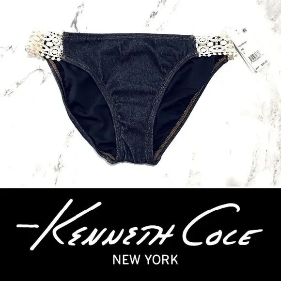 KENNETH Cole Reaction Indigo Crochet Mid-Rise Cheeky Bikini: SMALL NWT. - Picture 1 of 2